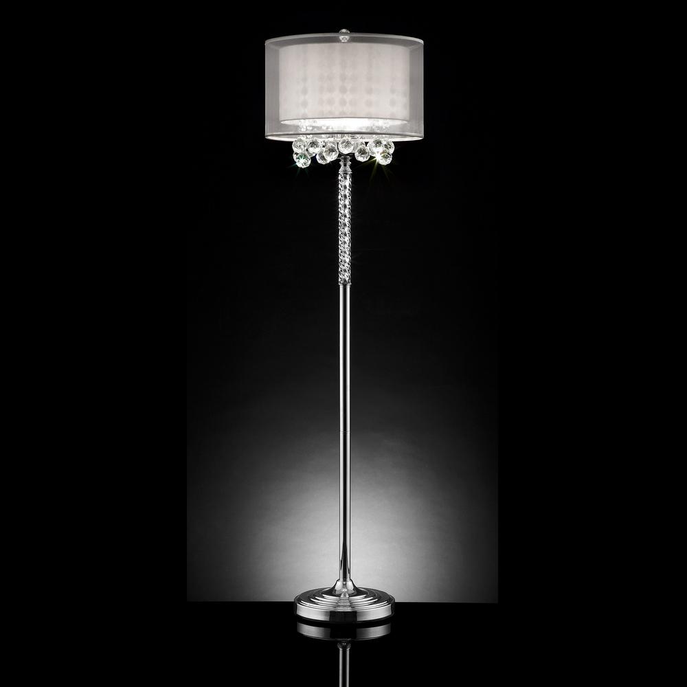 Chic Silver Floor Lamp with Crystal Accents and Silver Shade. Picture 2