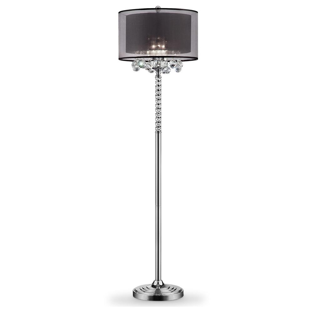 Contempo Silver Floor Lamp with Black Shade and Crystal Accents. Picture 1