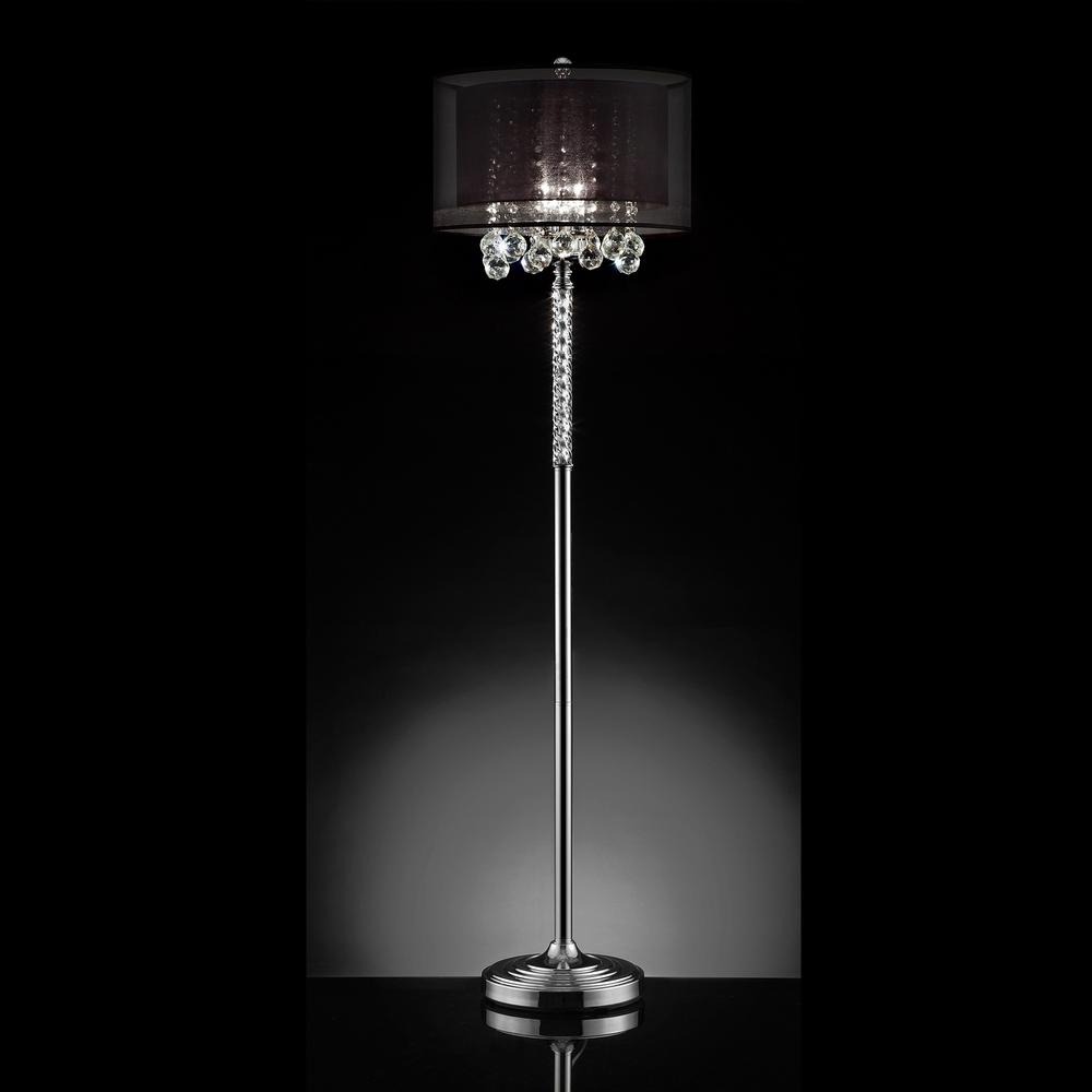 Contempo Silver Floor Lamp with Black Shade and Crystal Accents. Picture 2