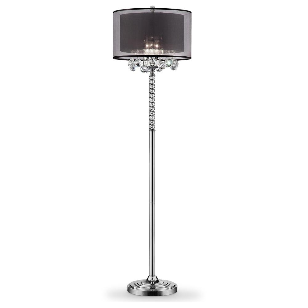 Contempo Silver Floor Lamp with Black Shade and Crystal Accents. Picture 4