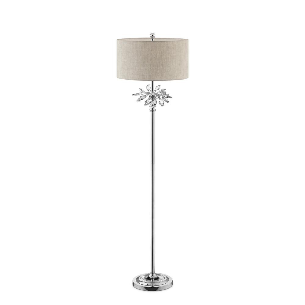 Silver Chrome Tall Floor Lamp with Starburst Crystals. Picture 1
