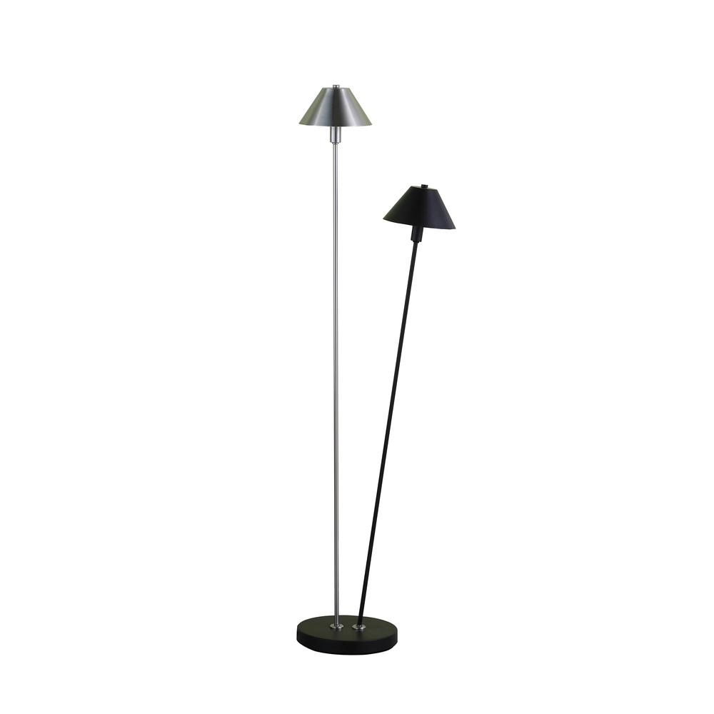 48" Nickel Two Lights LED Novelty Floor Lamp With Black And Silver Empire Shade. Picture 1