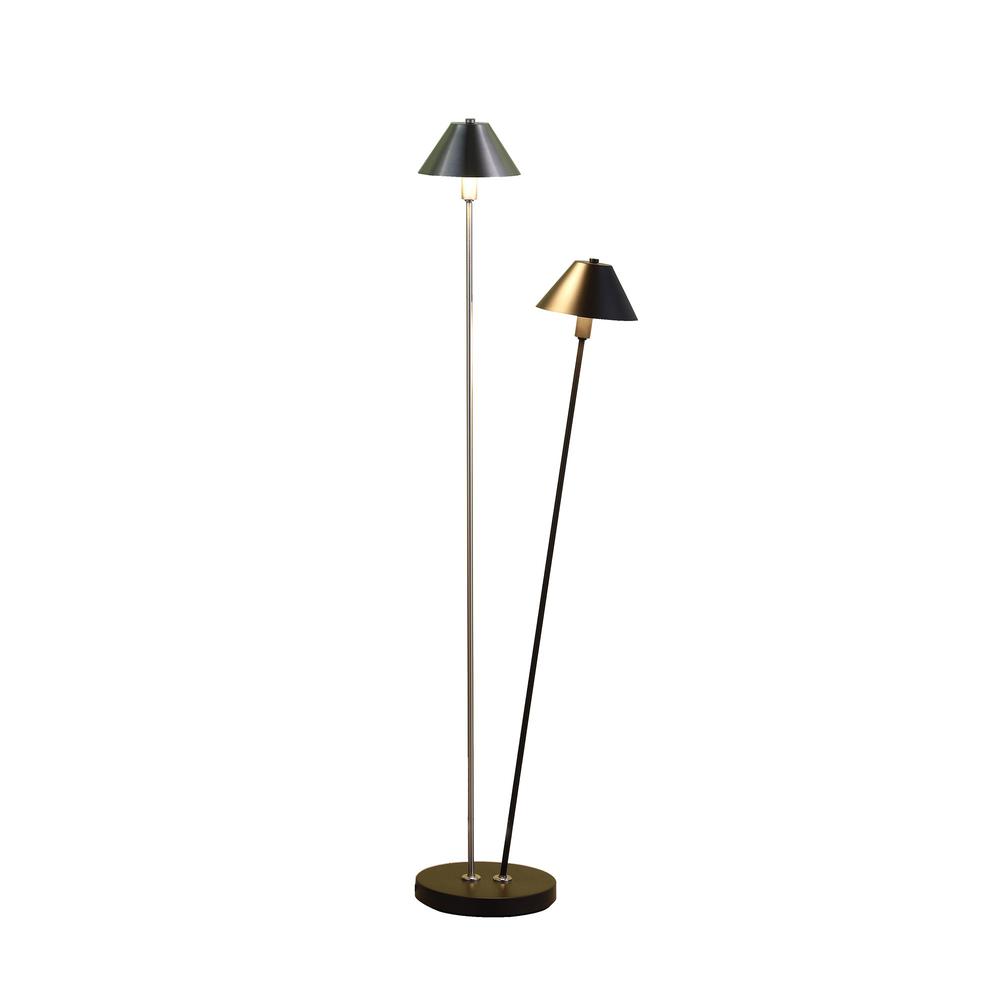 48" Nickel Two Lights LED Novelty Floor Lamp With Black And Silver Empire Shade. Picture 4