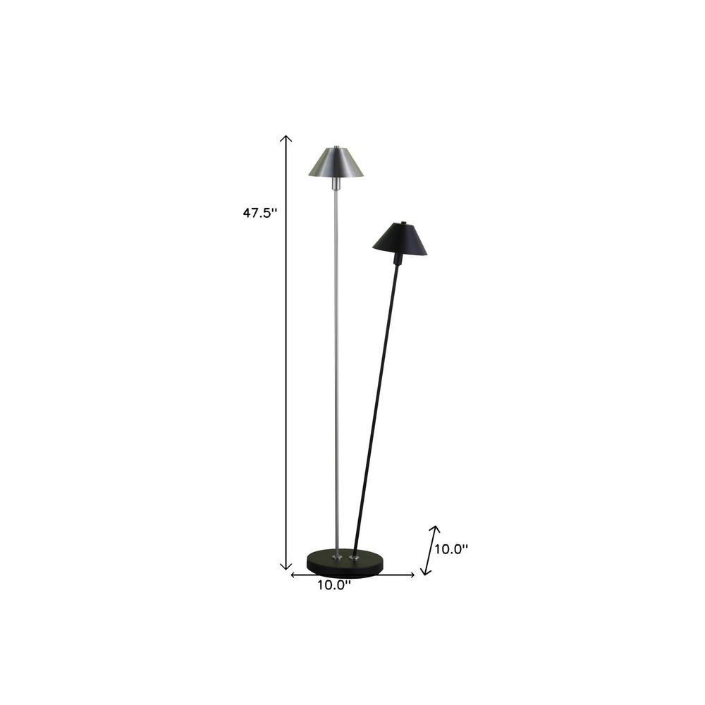 48" Nickel Two Lights LED Novelty Floor Lamp With Black And Silver Empire Shade. Picture 6