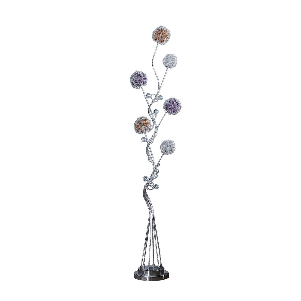 59" Steel Six Light LED Novelty Floor Lamp With Colorful Funky Floral Shades. Picture 1