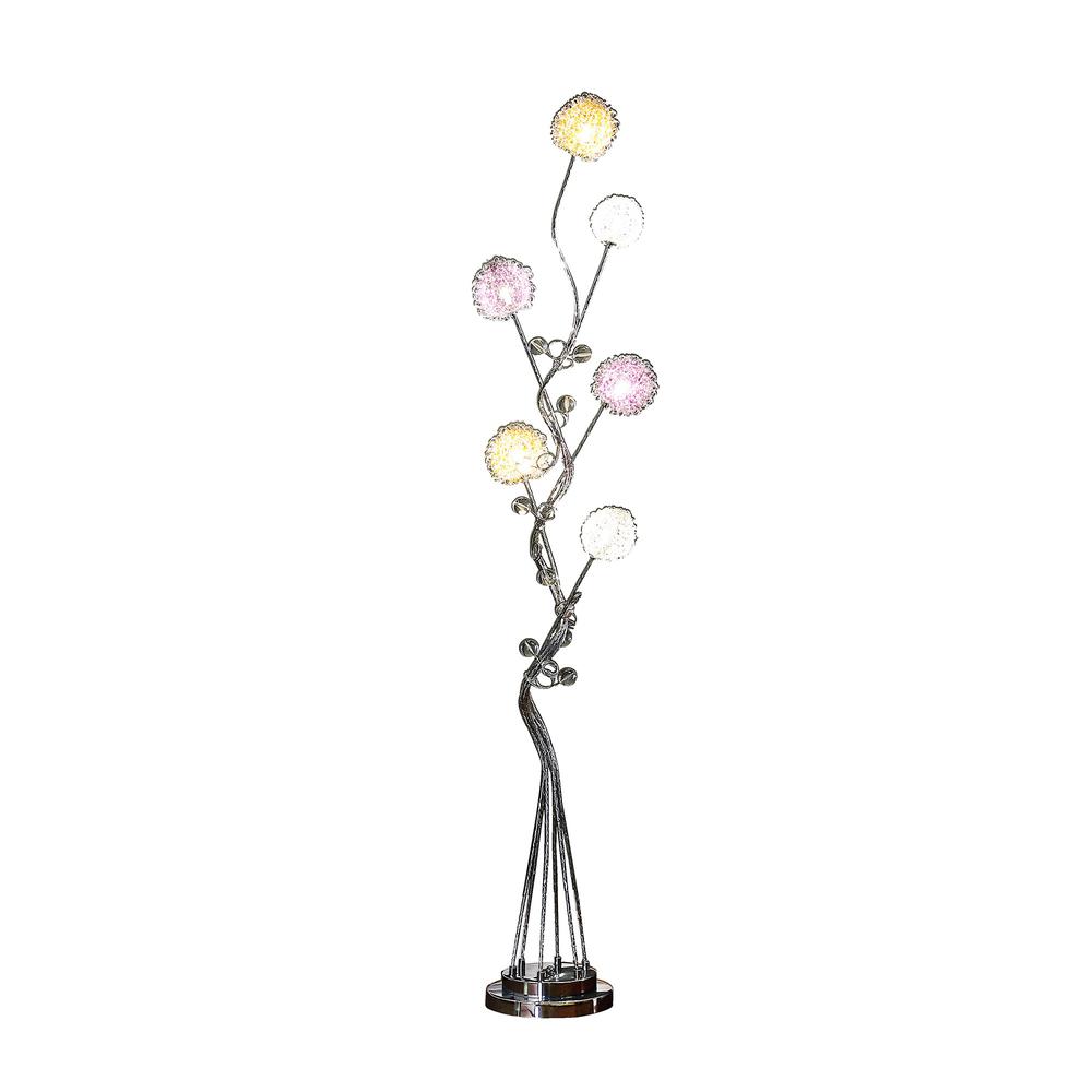 59" Steel Six Light LED Novelty Floor Lamp With Colorful Funky Floral Shades. Picture 3