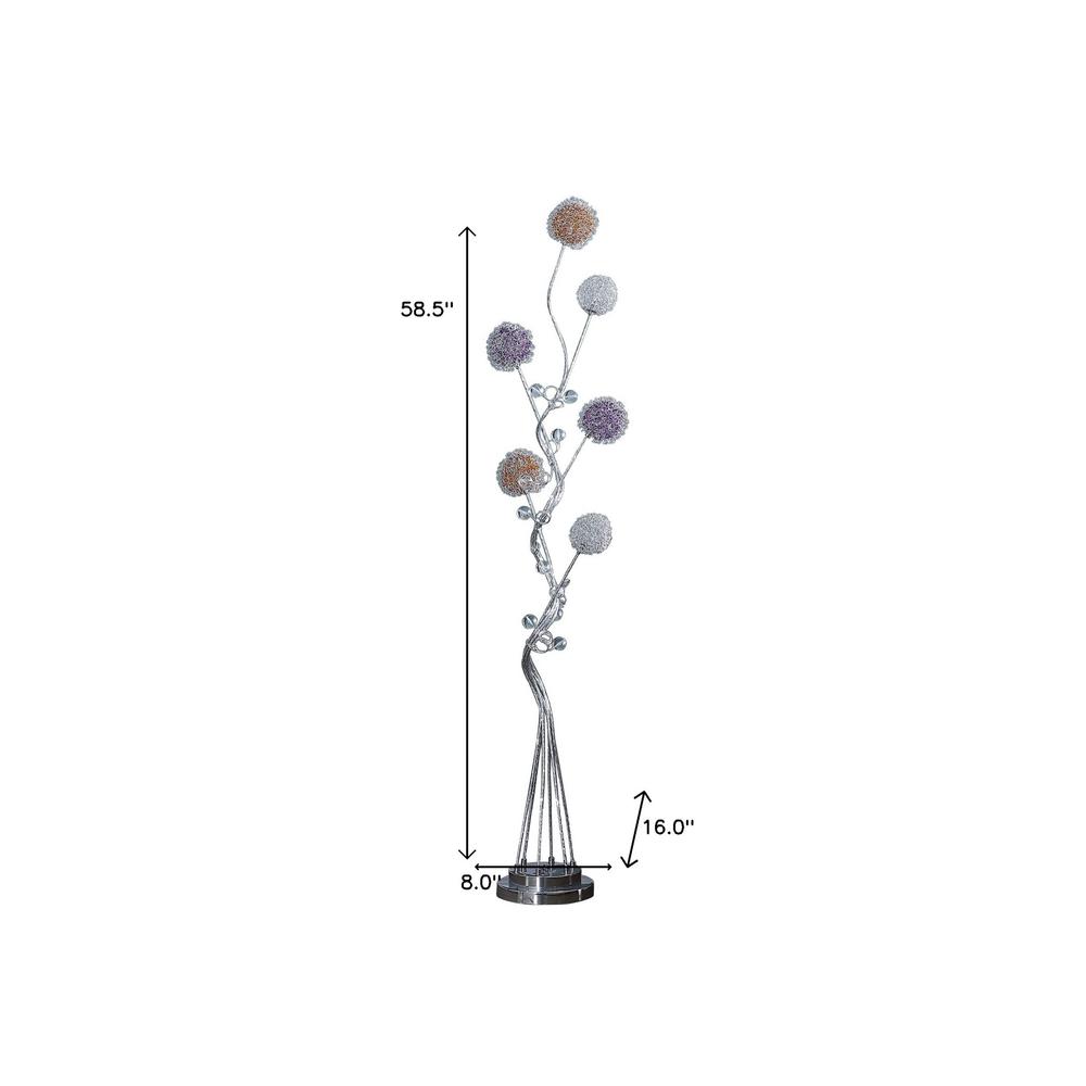 59" Steel Six Light LED Novelty Floor Lamp With Colorful Funky Floral Shades. Picture 6