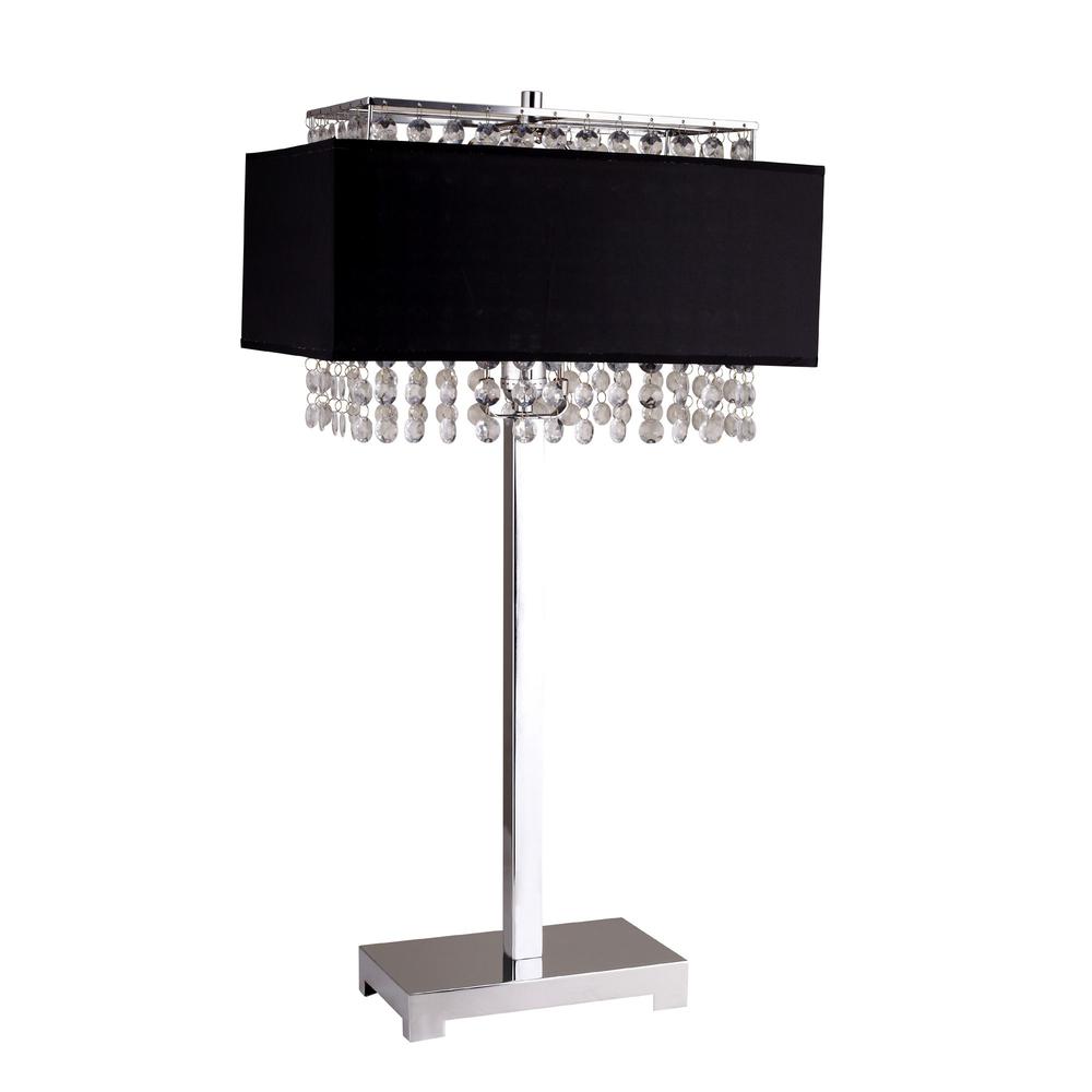 Bling Glam Black and Faux Crystal Rectangular Table Lamp. Picture 1