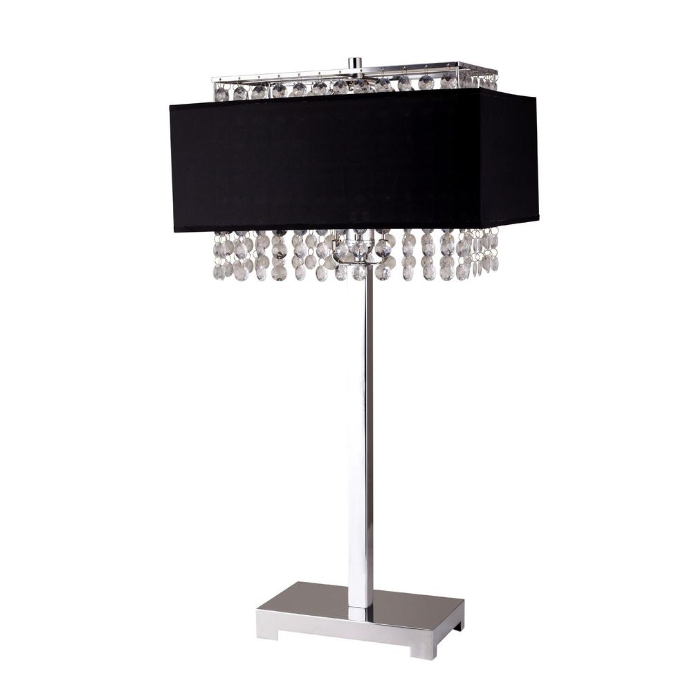 Bling Glam Black and Faux Crystal Rectangular Table Lamp. Picture 2