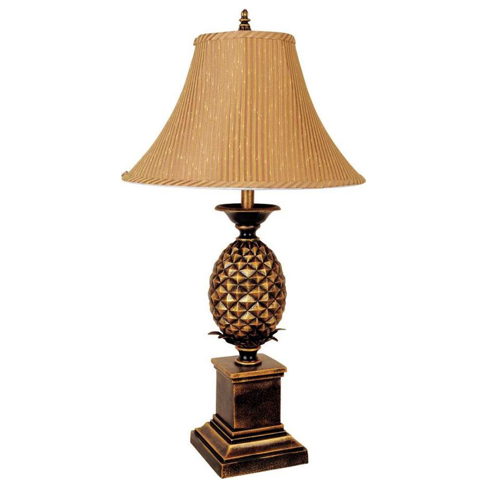 32" Gold Metal Pineapple Table Lamp With Gold Classic Empire Shade. Picture 1