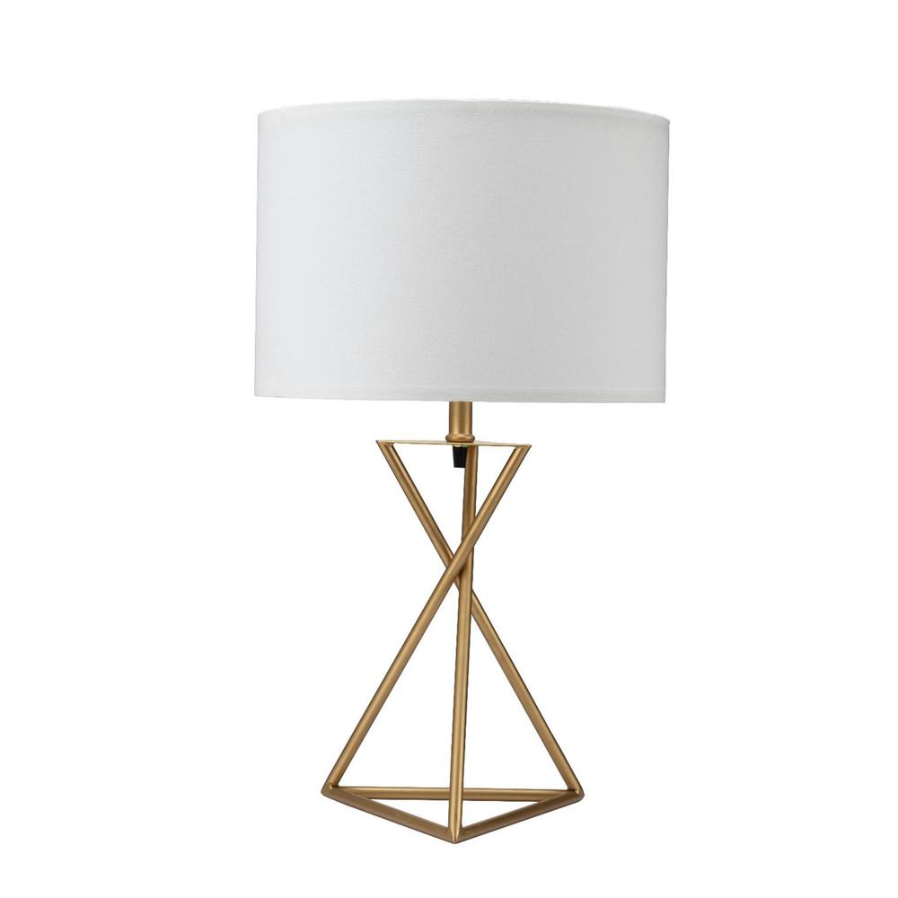 Contemporary Gold Geo Table Lamp with White Shade. Picture 1
