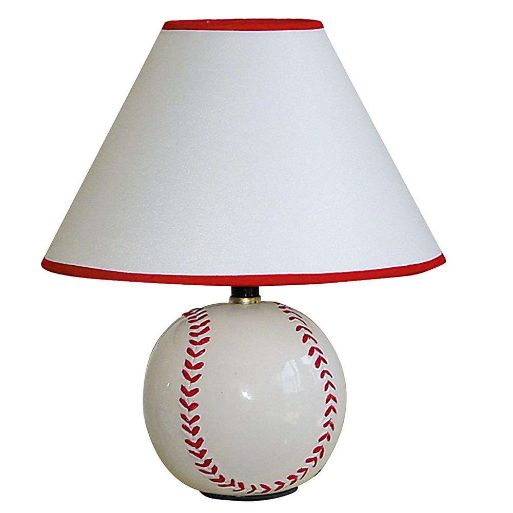 Baseball Shaped Table Lamp with White Shade. Picture 1