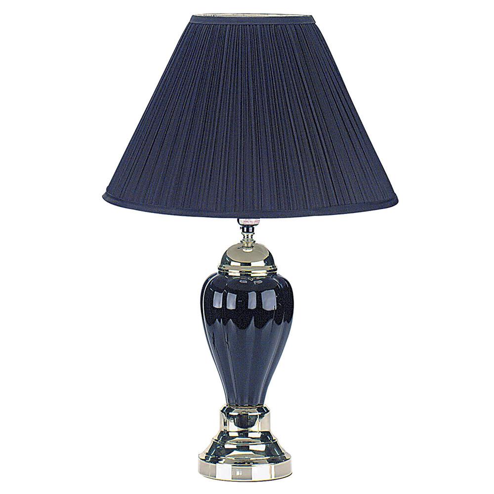 Gold and Black Table Lamp with Navy Blue Shade. Picture 2