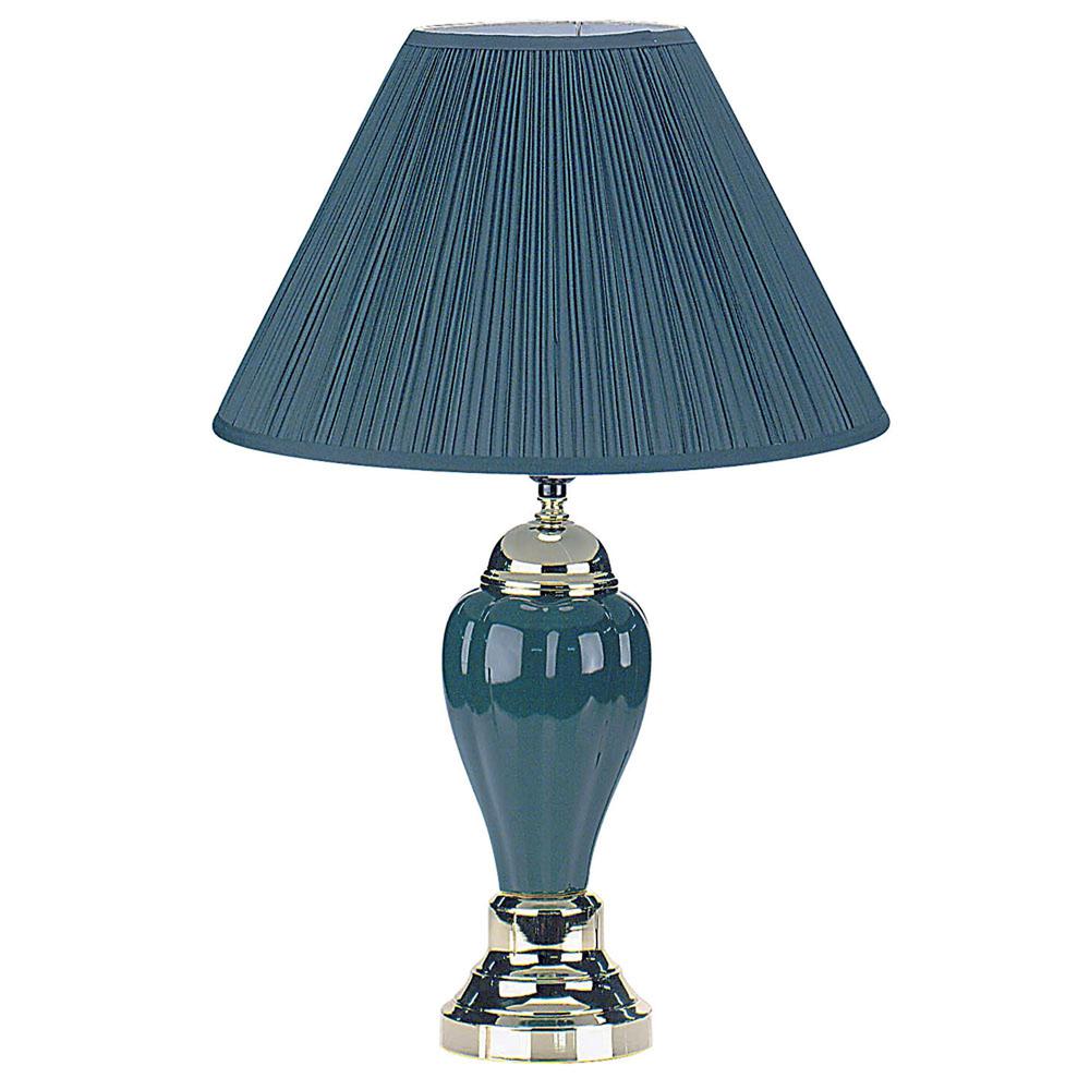Silver and Teal Table Lamp with Teal Shade. Picture 1