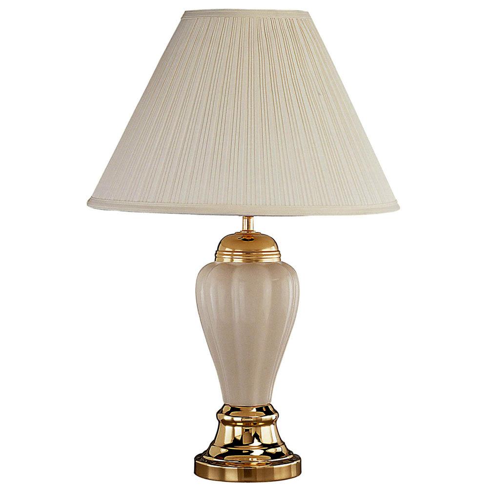 Gold and Ivory Table Lamp with Pleated White Shade. Picture 1
