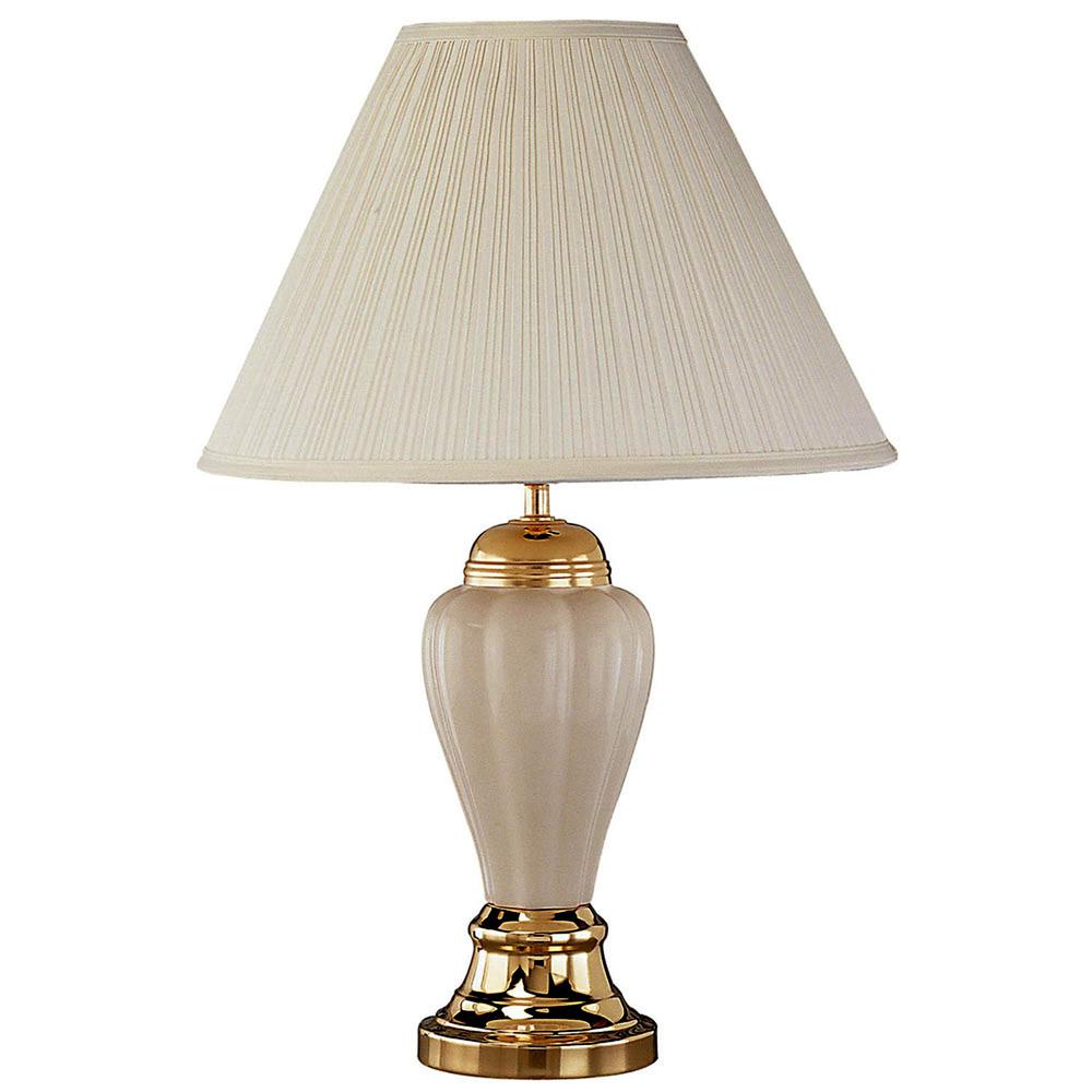 Gold and Ivory Table Lamp with Pleated White Shade. Picture 2