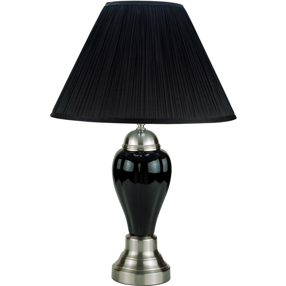 Silver and Black Table Lamp with Black Shade. Picture 1