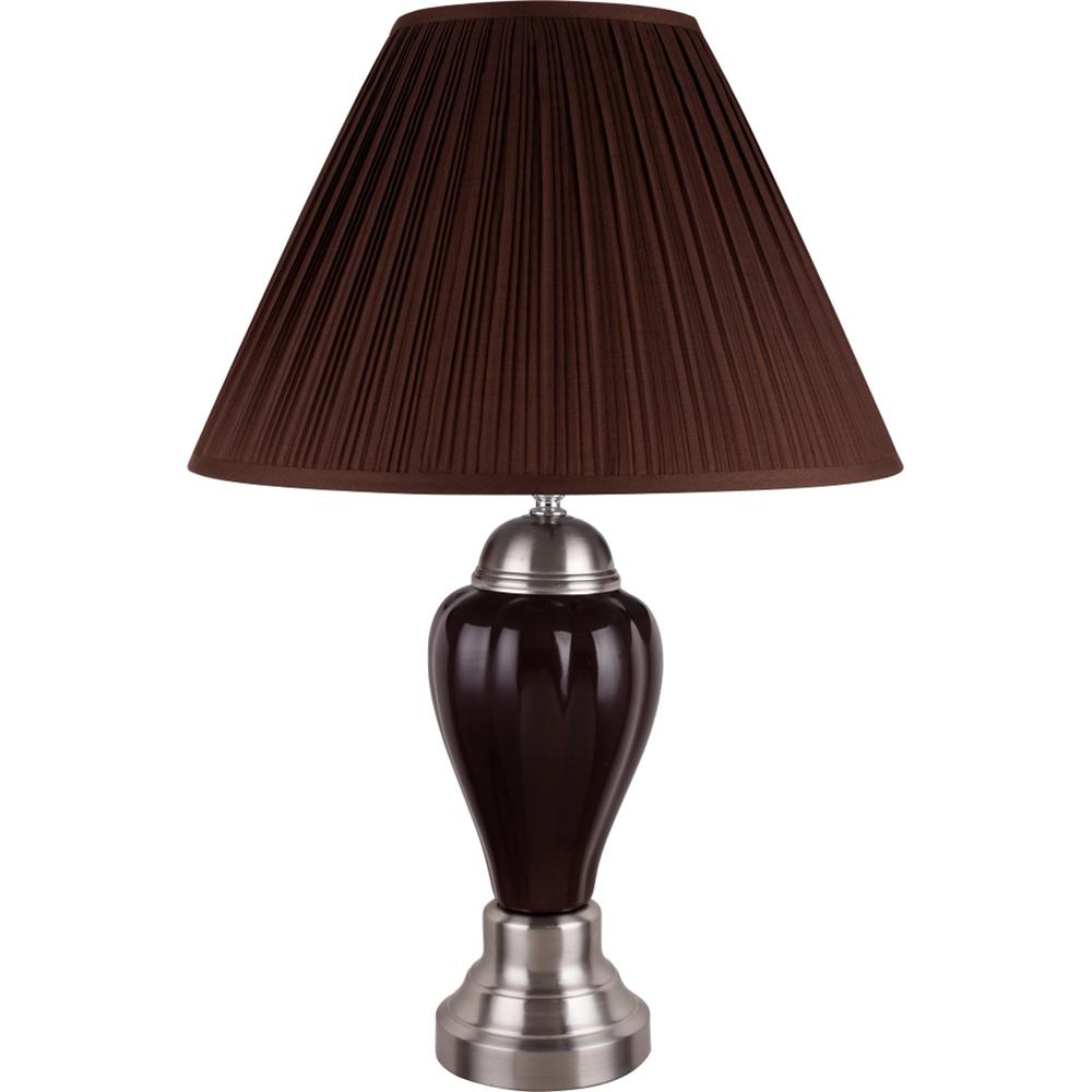 Silver and Brown Table Lamp with Brown Shade. Picture 1