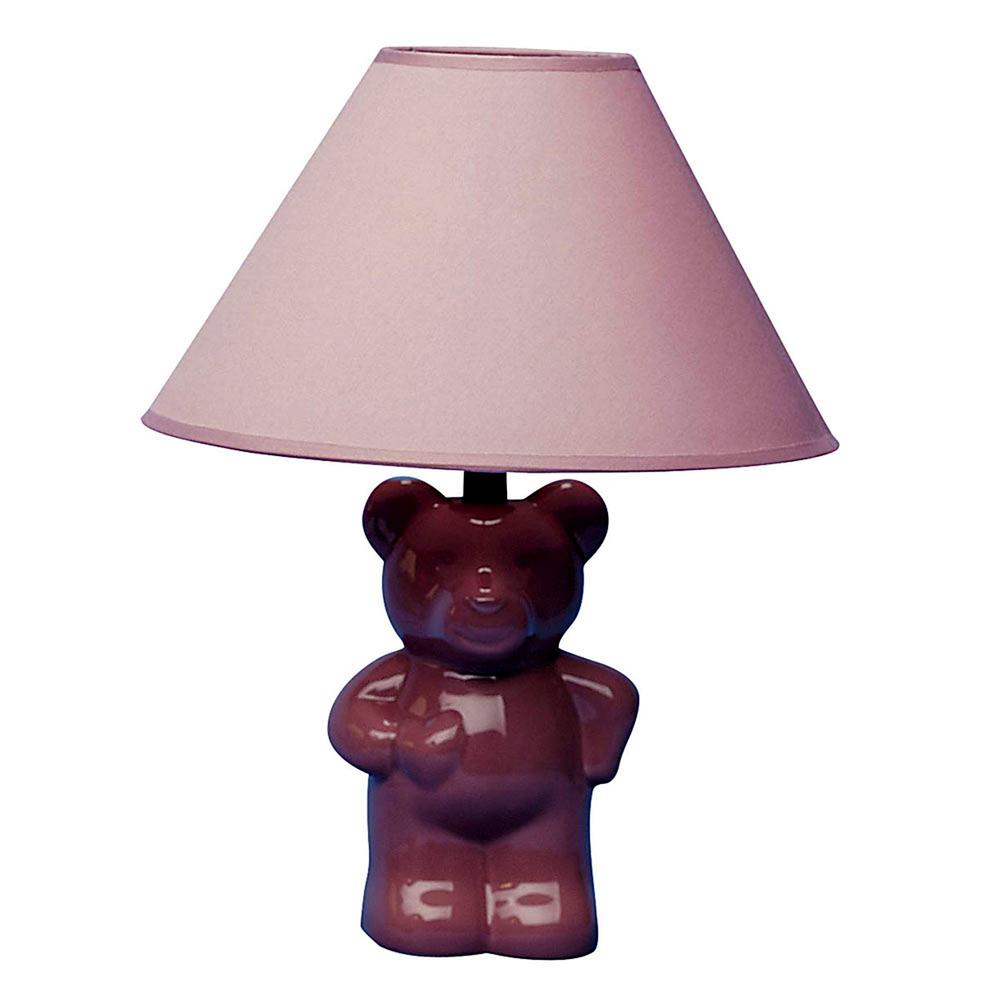 13” Pink Teddy Bear Ceramic Linen Shade Table Lamp. The main picture.