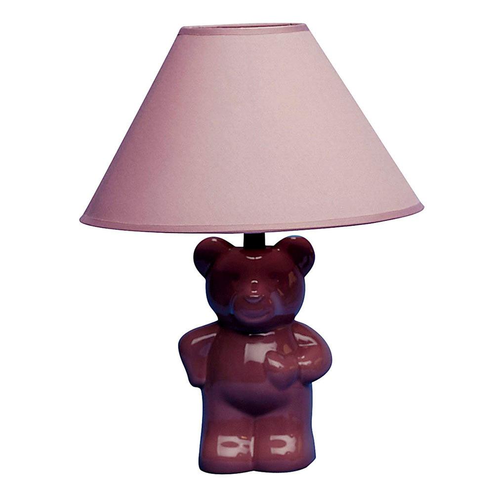 13” Pink Teddy Bear Ceramic Linen Shade Table Lamp. Picture 2