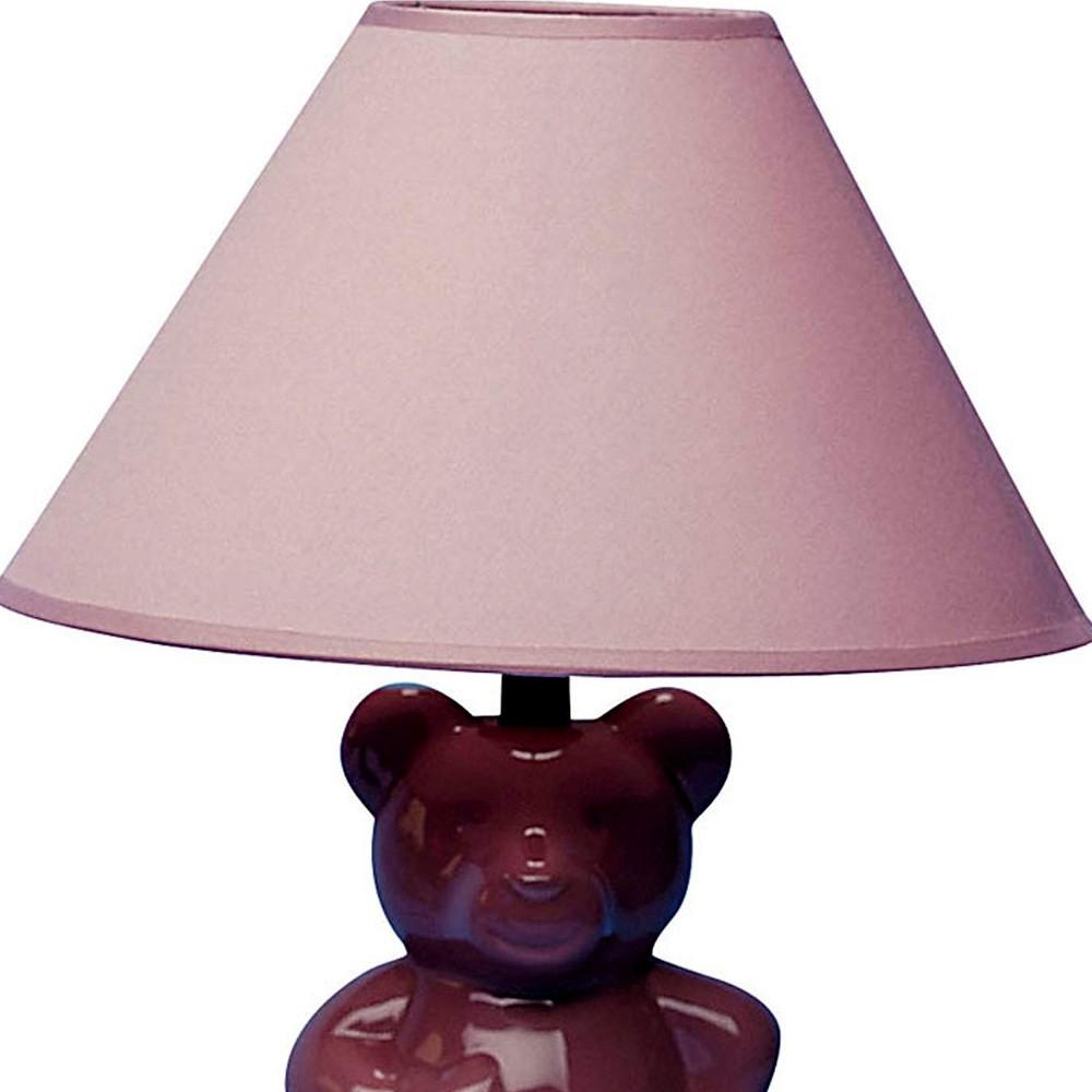 13” Pink Teddy Bear Ceramic Linen Shade Table Lamp. Picture 3