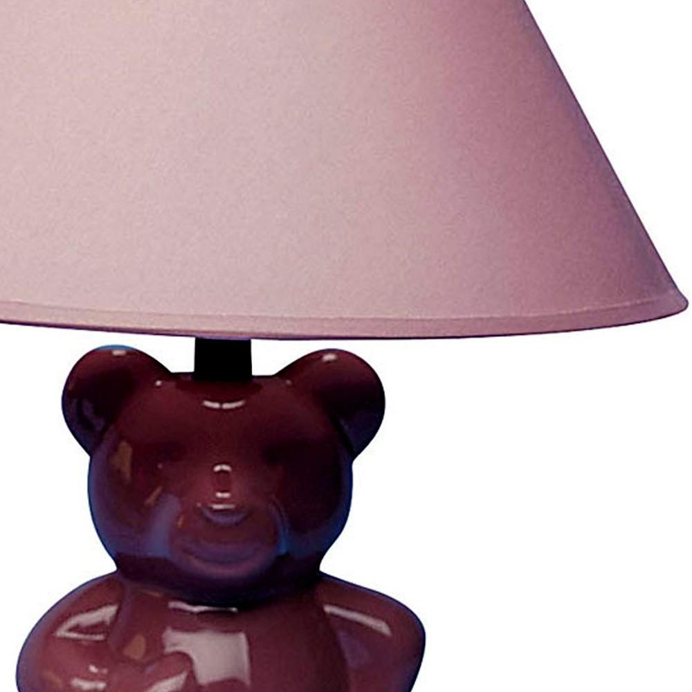 13” Pink Teddy Bear Ceramic Linen Shade Table Lamp. Picture 4