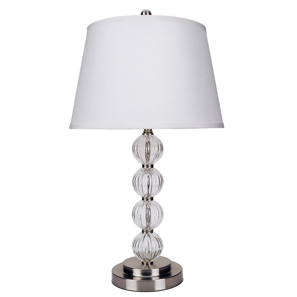 29" Silver Metal Table Lamp With White Classic Empire Shade. Picture 1
