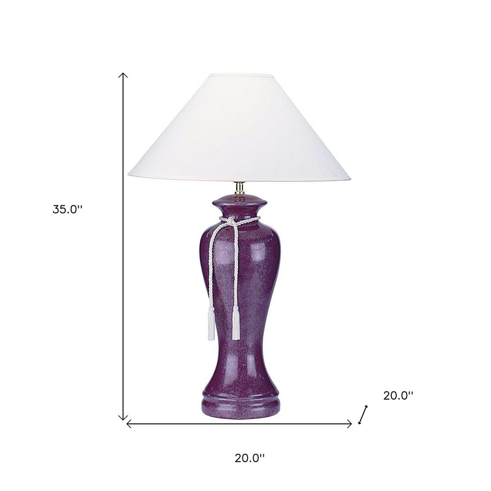 35" Red Burgundy Glaze Ceramic Urn Table Lamp With White Classic Empire Shade. Picture 5