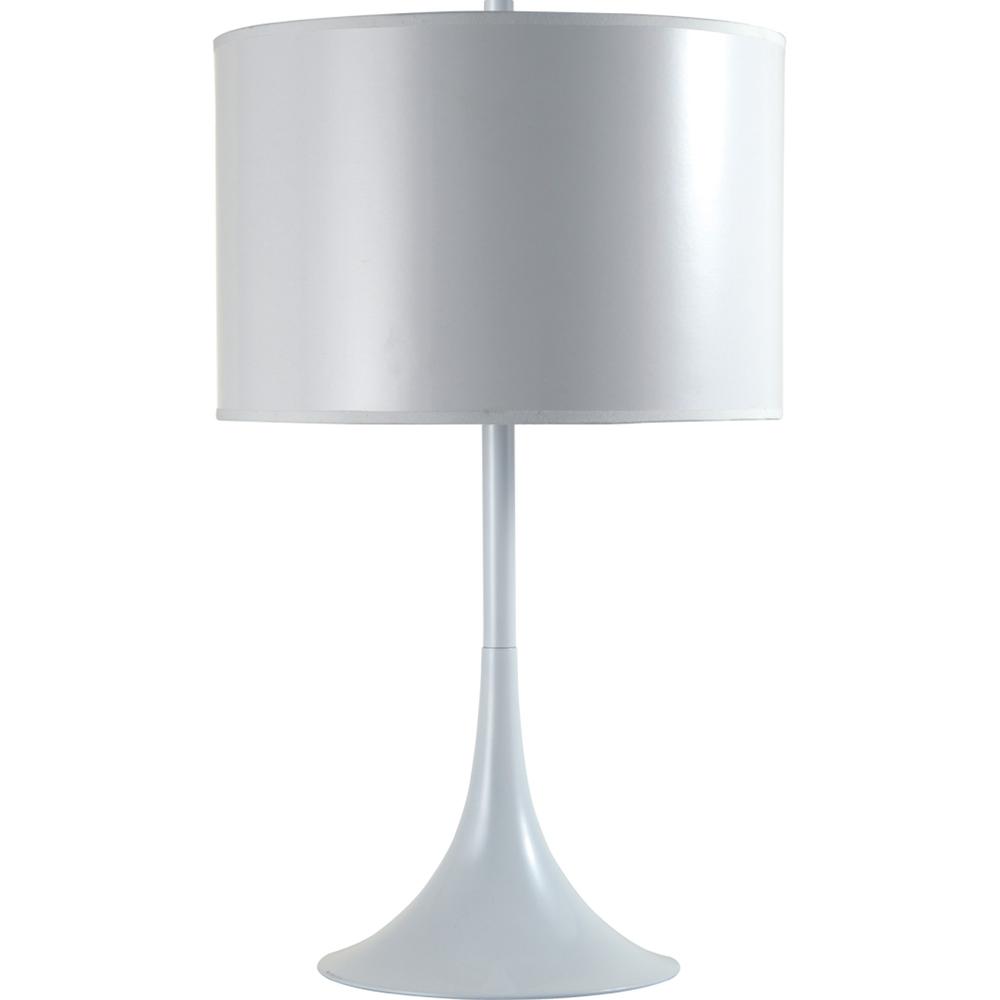 25" White Metal Table Lamp With White Classic Drum Shade. Picture 1
