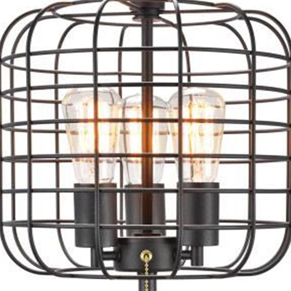 27" Black Metal Industrial Cage Design Three Light Table Lamp. Picture 5