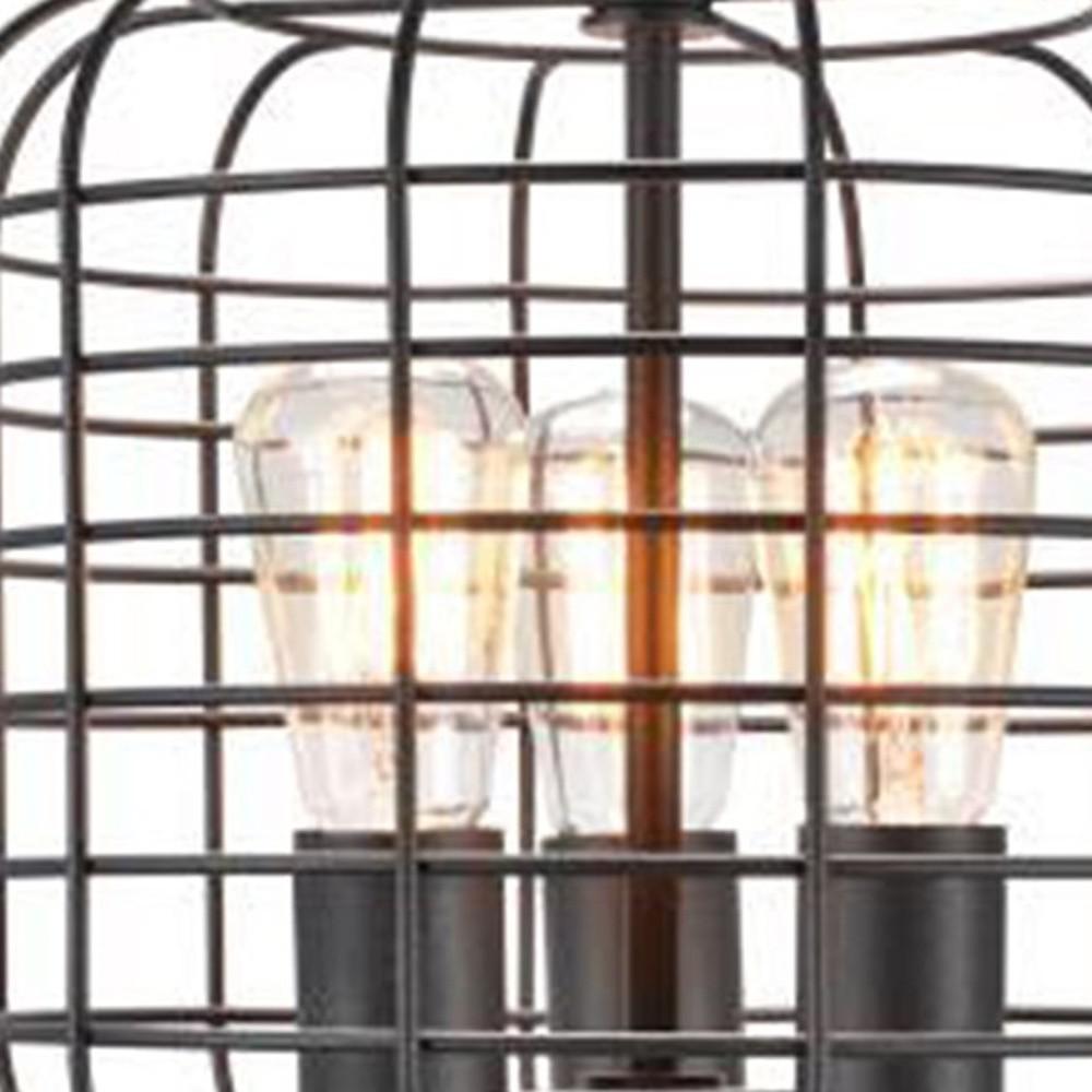 27" Black Metal Industrial Cage Design Three Light Table Lamp. Picture 6