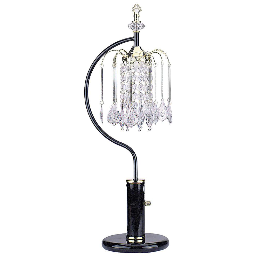 27" Black and Gold Metal Faux Crystal Chandelier Table Lamp. Picture 1