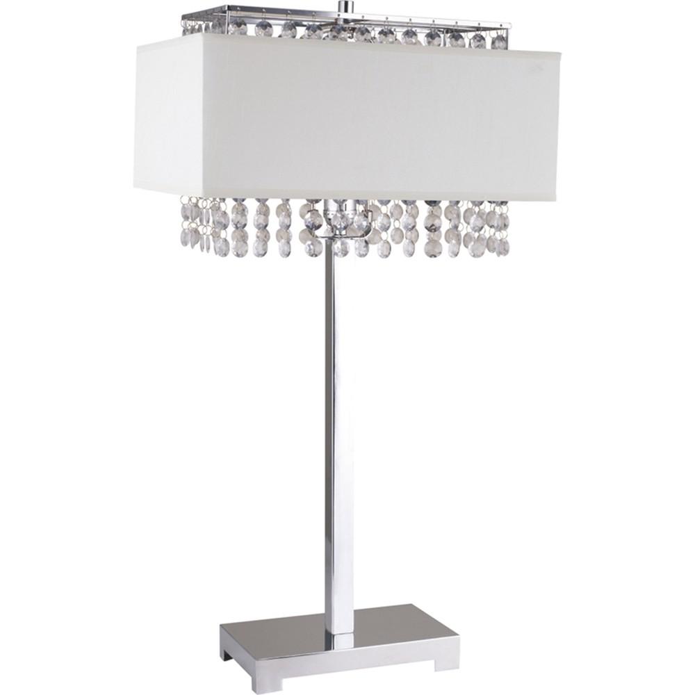 28" Silver Table Lamp With Faux Crystals and White Rectangle Shade. Picture 1