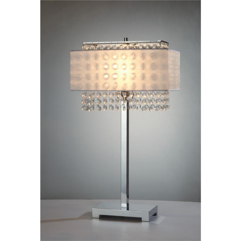 28" Silver Table Lamp With Faux Crystals and White Rectangle Shade. Picture 2