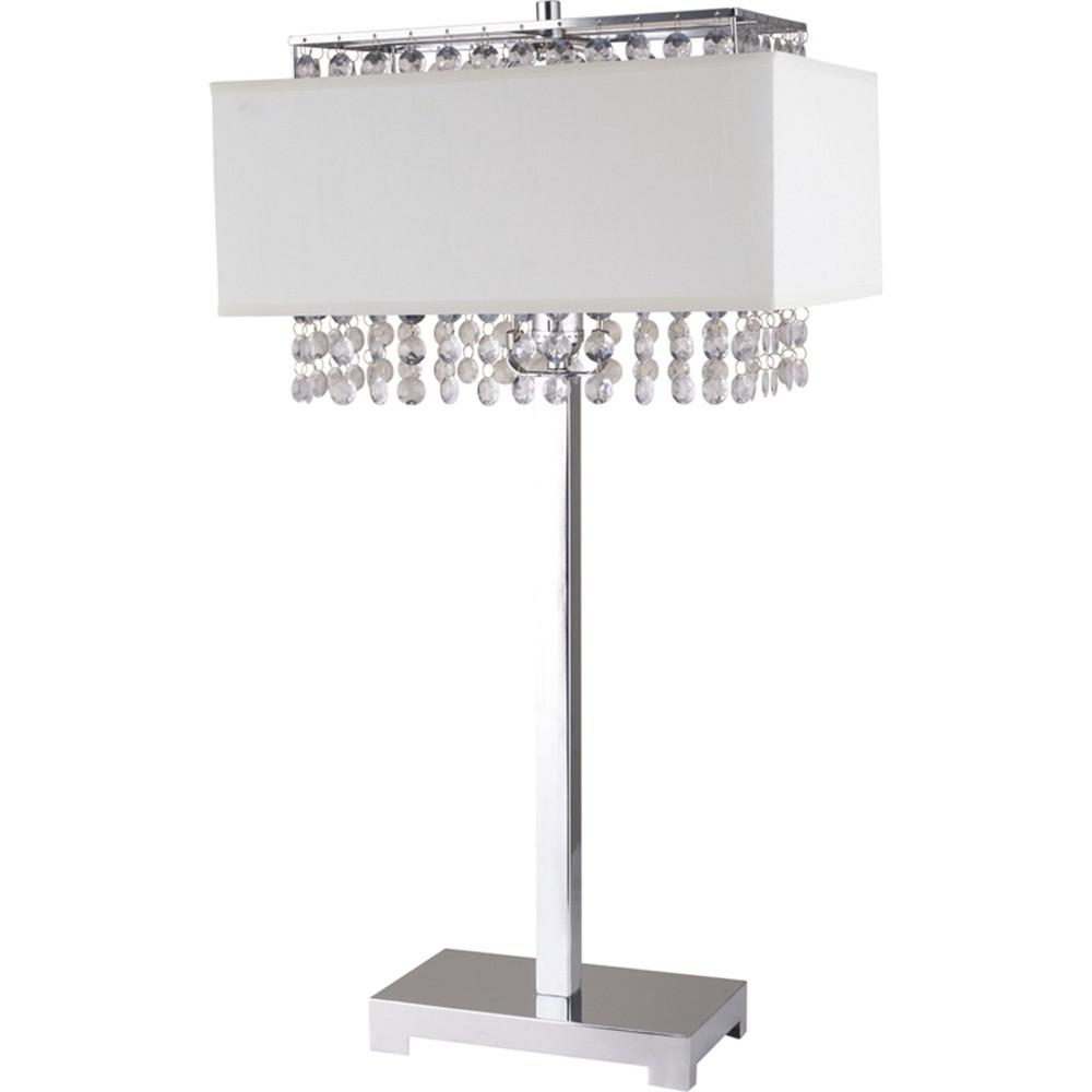 28" Silver Table Lamp With Faux Crystals and White Rectangle Shade. Picture 3