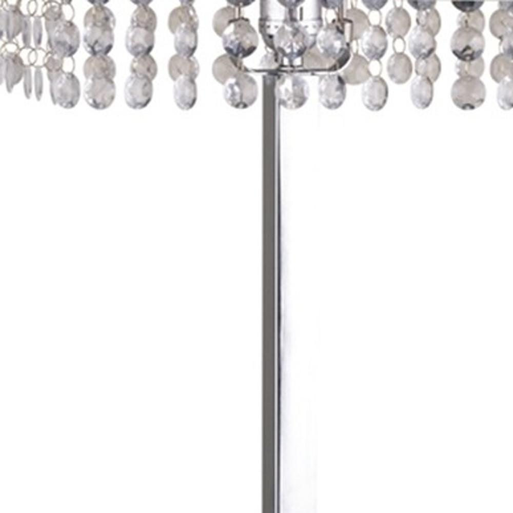 28" Silver Table Lamp With Faux Crystals and White Rectangle Shade. Picture 4