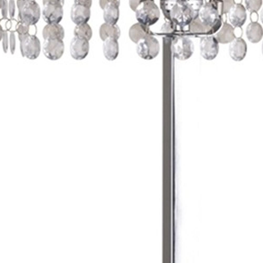 28" Silver Table Lamp With Faux Crystals and White Rectangle Shade. Picture 5