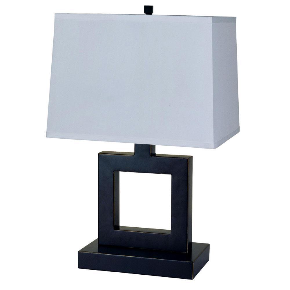 22" Bronze Open Square Table Lamp With White Rectangle Shade. Picture 1