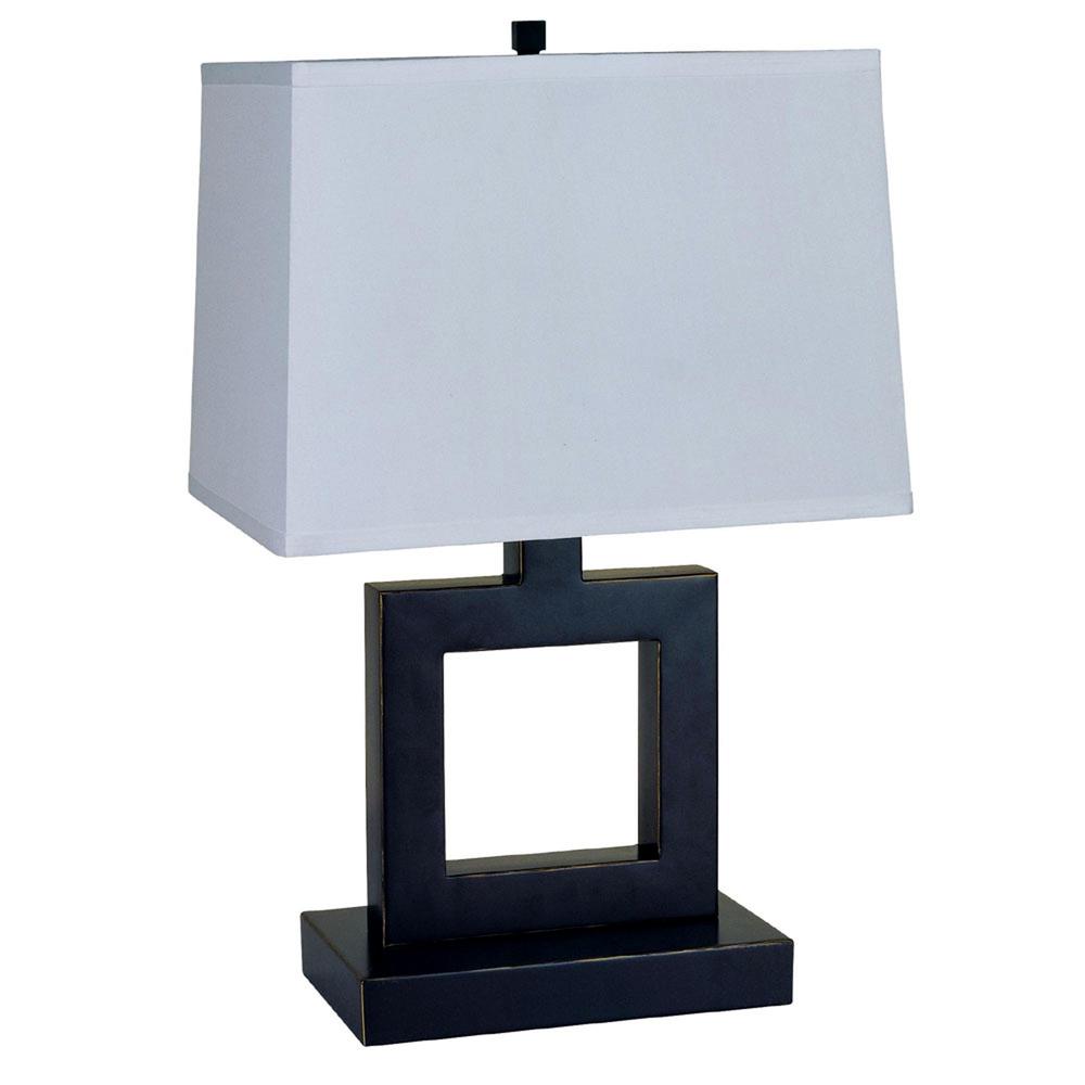 22" Bronze Open Square Table Lamp With White Rectangle Shade. Picture 2