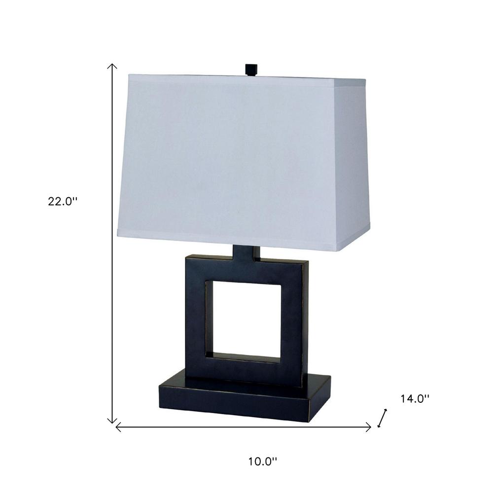 22" Bronze Open Square Table Lamp With White Rectangle Shade. Picture 5