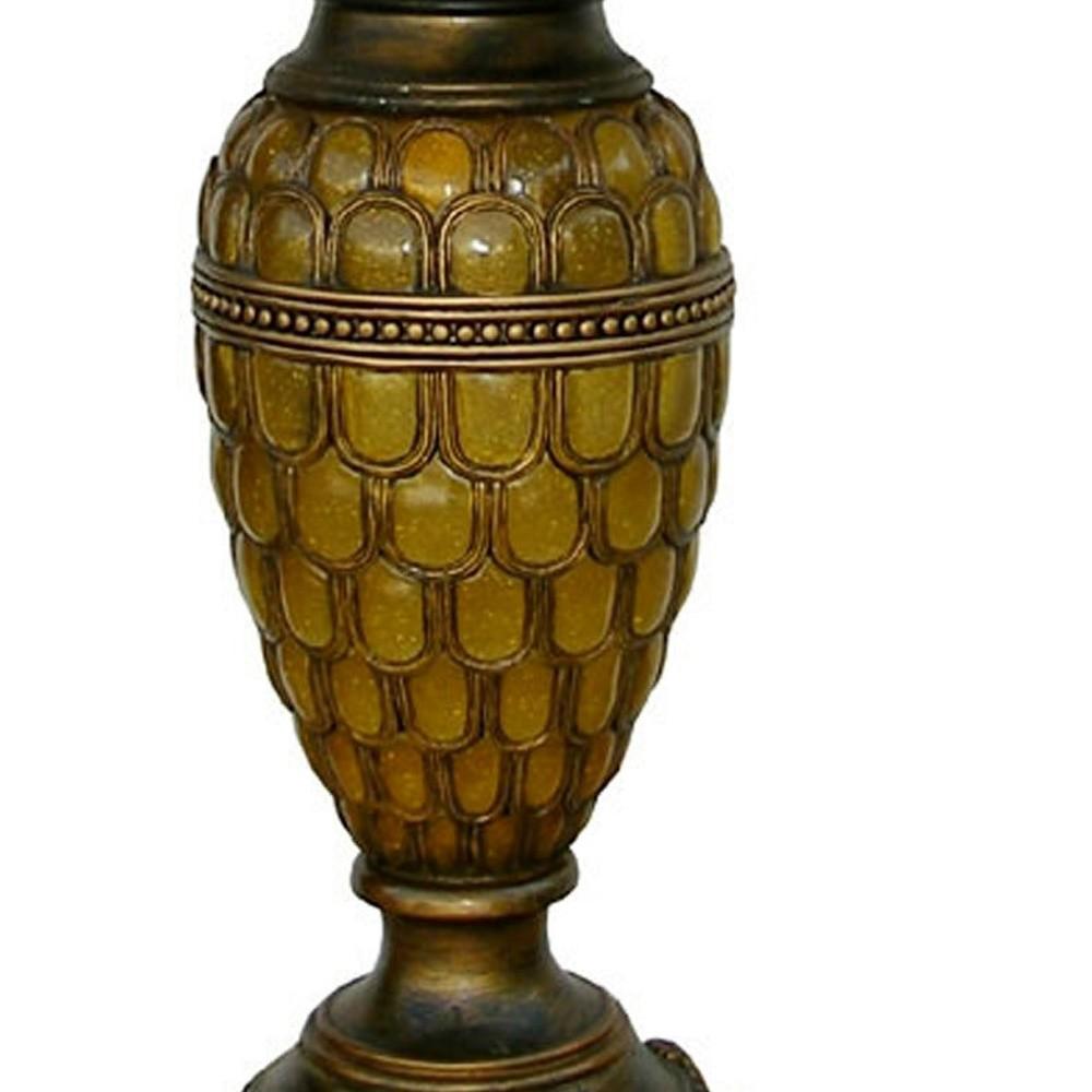 31" Golden Brown Polyresin Urn Table Lamp With Night Light and Gold Bell Shade. Picture 4