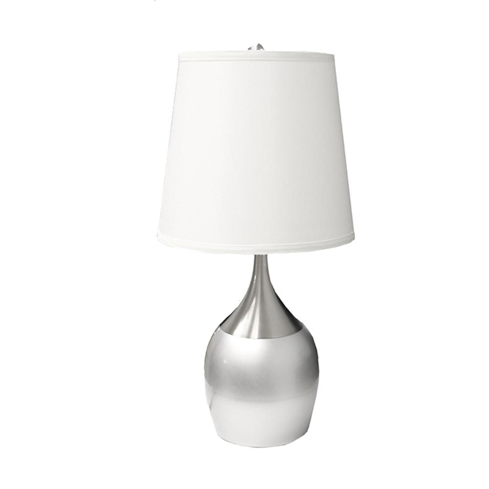 25" Silver Metal Gourd Table Lamp With White Tapered Drum Shade. Picture 1