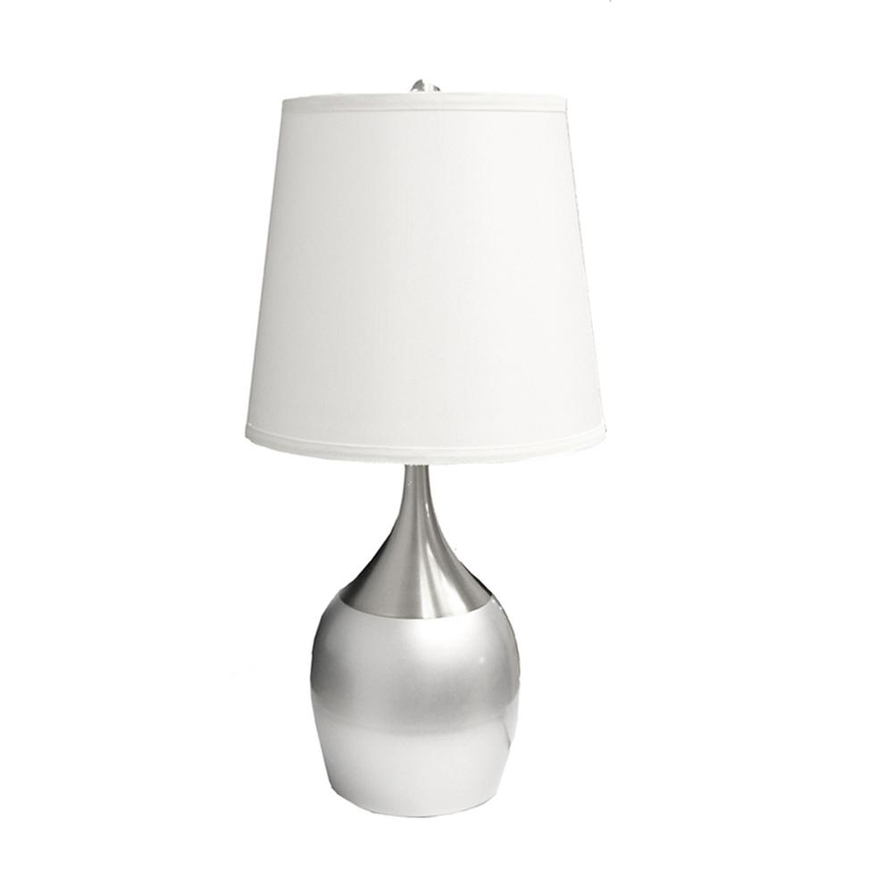 25" Silver Metal Gourd Table Lamp With White Tapered Drum Shade. Picture 2