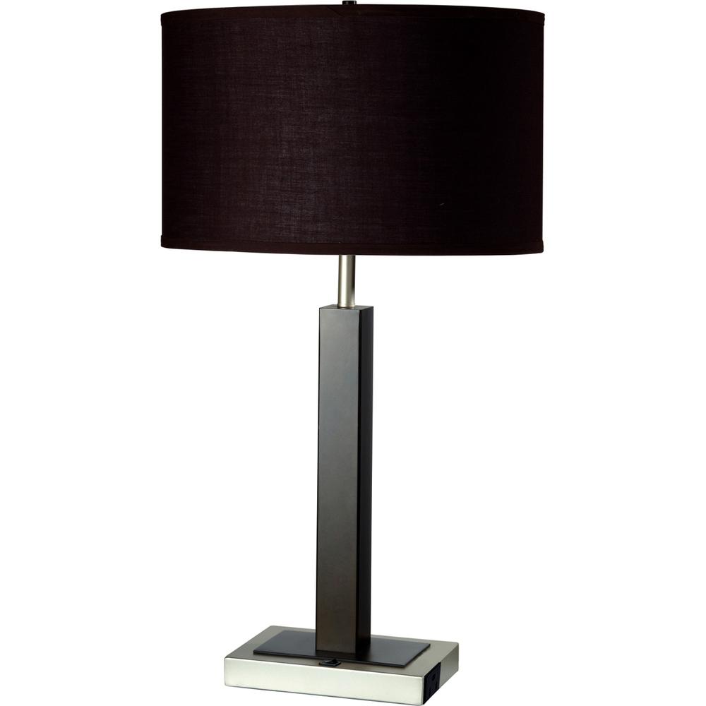 30" Black Polyresin Table Lamp With Brown Classic Drum Shade. Picture 1