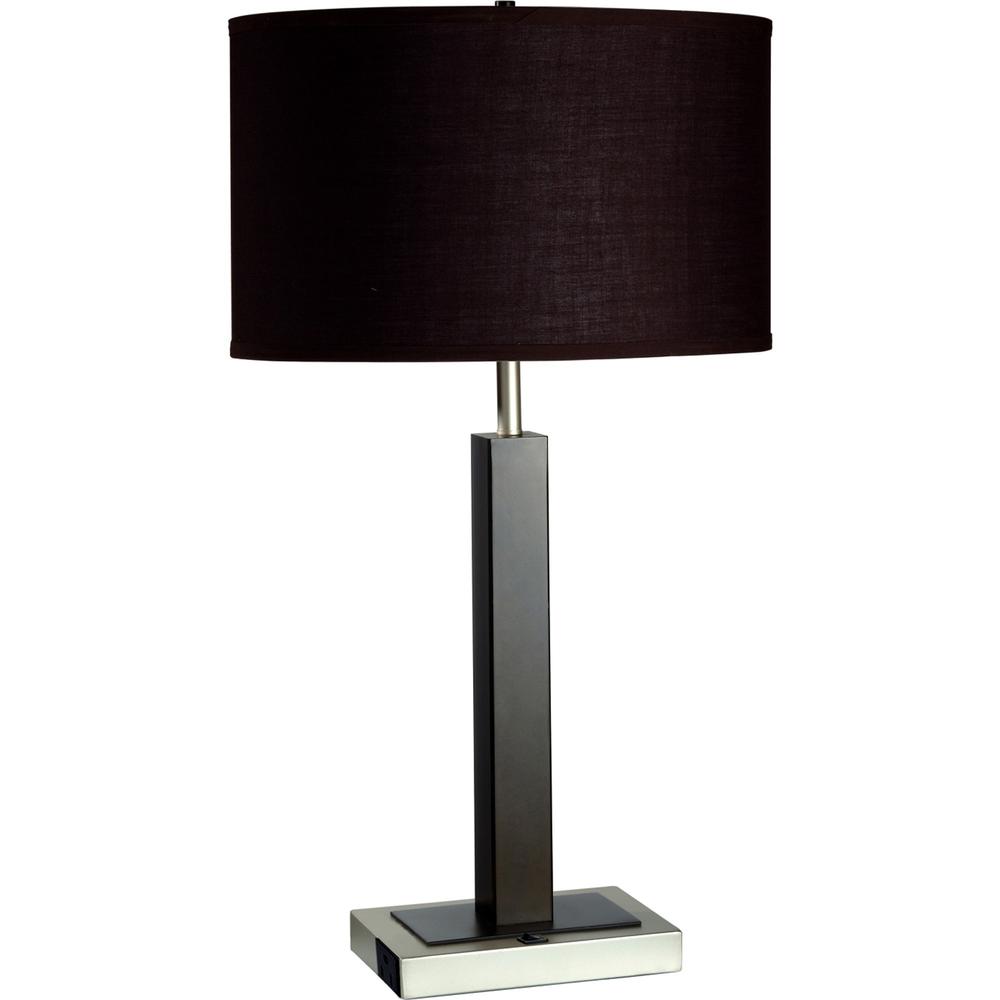 30" Black Polyresin Table Lamp With Brown Classic Drum Shade. Picture 2