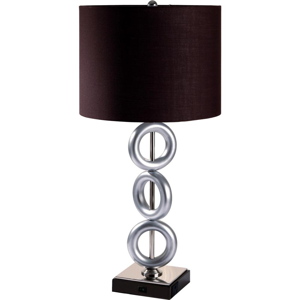 29" Silver Ceramic Geometric Table Lamp With Brown Classic Drum Shade. The main picture.
