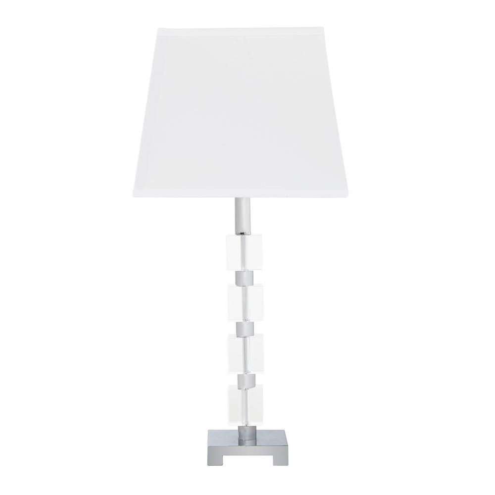 25" Crystal Geo Cubed Table Lamp With White Sharp Corner Square Tapered Shade. Picture 1