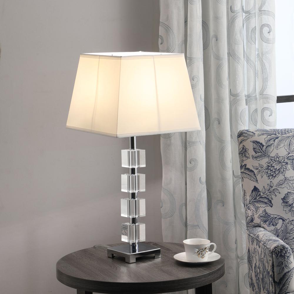 25" Crystal Geo Cubed Table Lamp With White Sharp Corner Square Tapered Shade. Picture 4