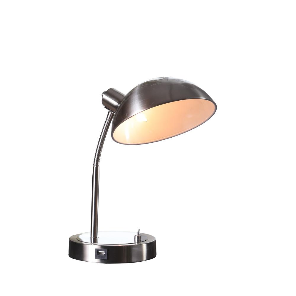 14” Modern Adjustable Silver Metal Desk Lamp with USB. Picture 2
