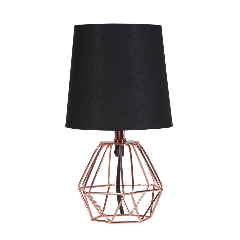 11” Geometric Black And Pink Metal Table Lamp. Picture 1